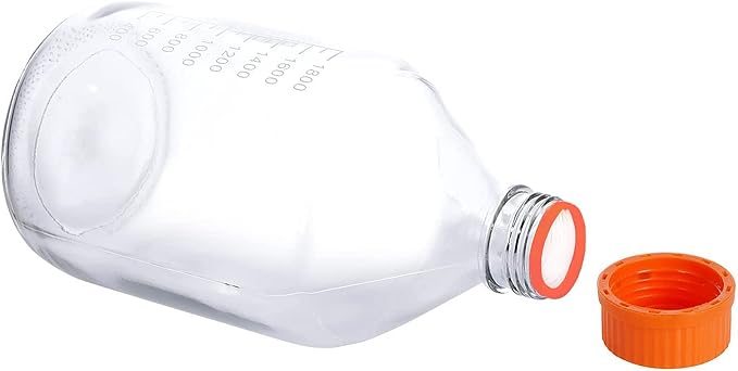 Lab Media Storage Round Bottles Graduated Glass Container GL45 Screw Cap Leakproof Multi-Purpose for Scientific | pack of 1 (Orange,2000ml)