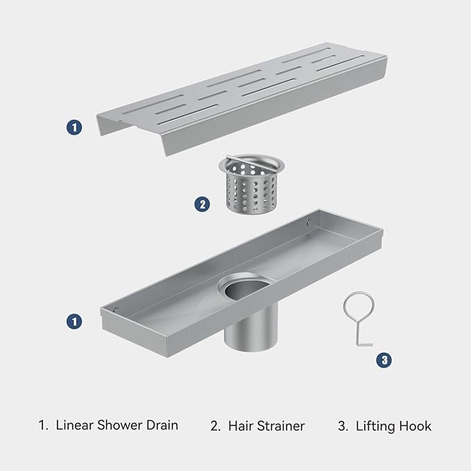 ELLO&ALLO 12 Inch Linear Shower Drain Brushed Nickel, SUS304 Stainless Steel Rectangle Shower Floor Drain with Removable Pattern Grate