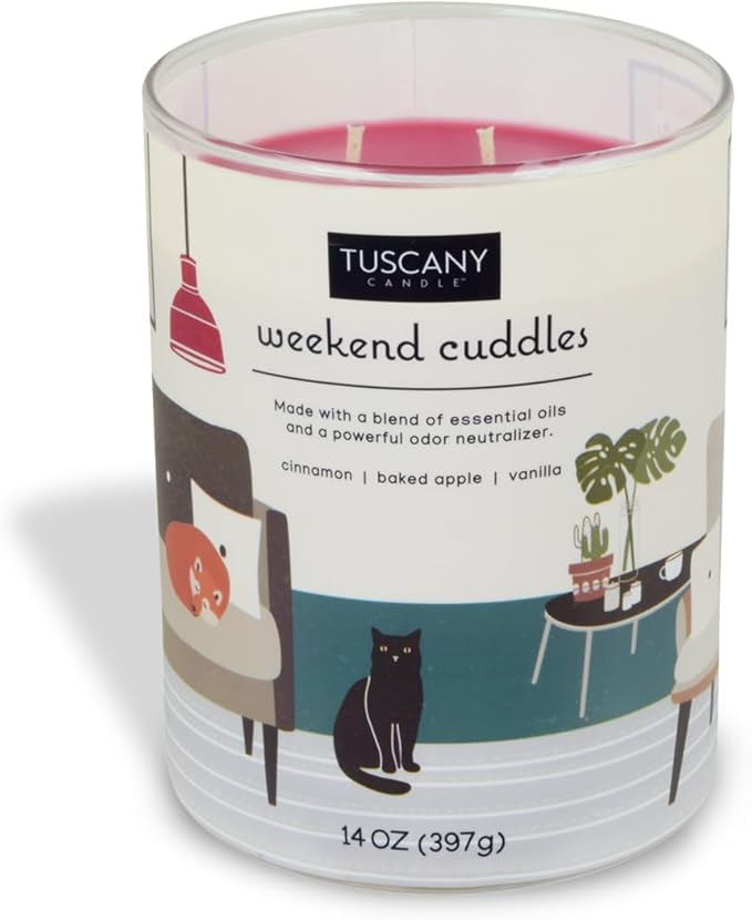 Tuscany Candle Weekend Cuddles: Cinnamon & Apple Scented Pet Odor Neutralizing Candle, 14 oz