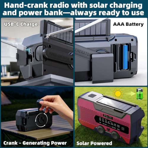 Solarbaby Hand Crank Emergency Radio,10000mAh Red NOAA - Image 3