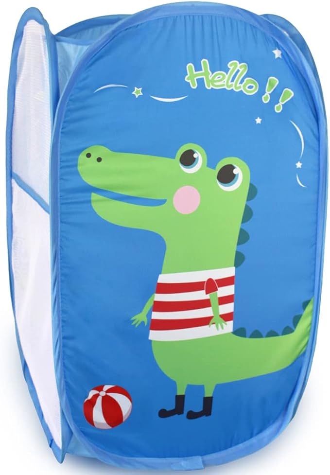 Cute Foldable Laundry Toys Tidy Clothes Socks Basket Storage Bag (Blue Dinosaur)