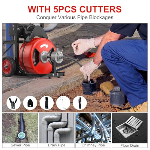50FT 1/2 Inch Auto Feed Drain Cleaning Machine, Sewer - Image 8