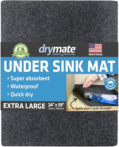 Drymate Premium XL Under Sink Mat, Waterproof Liners, 24”x59”, Charcoal