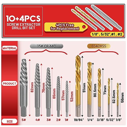 14 Pieces Screw Extractor Set Left Hand Drill Bits Set - Image 4