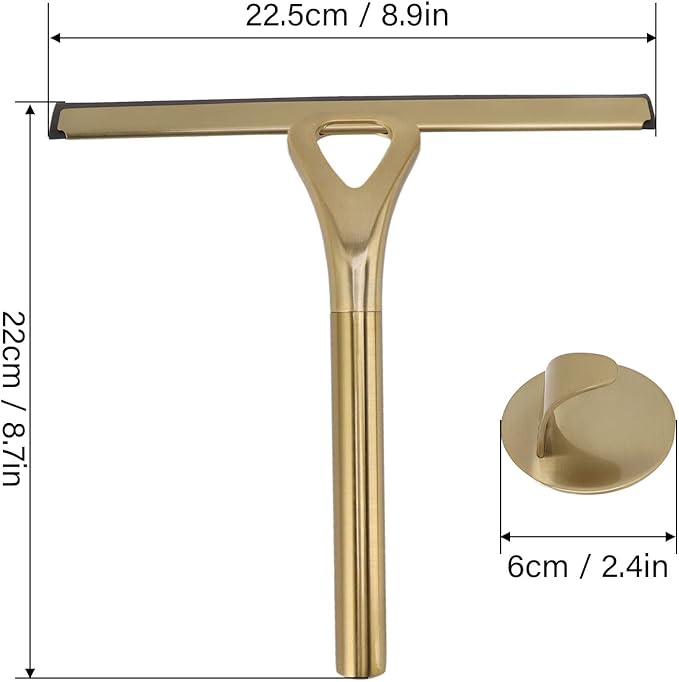 Stainless Steel Shower Squeegee, Multi-Purpose Window Cleaning Tool, 8.9in Stainless Steel Squeegee with Hook for Bathroom Mirror, Tile Wall, Car , and Household Use