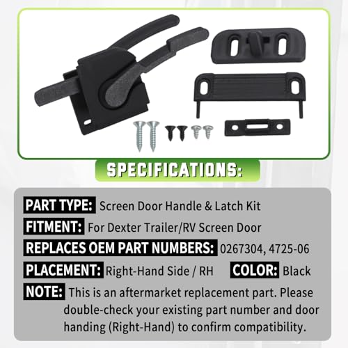 RV Screen Door Handle Kit for Dexter Right Hand Black - Image 6