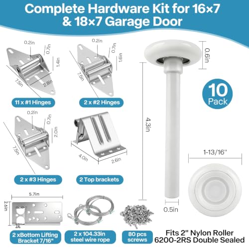 Garage Door Hardware Kit, White, Fits 16x7 & 18x7 Doors - Image 3
