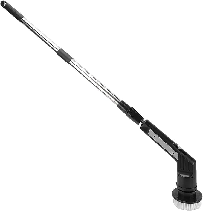 Cordless Electric Scrubber, Cleaning Brush with 9 Replaceable Brush Heads, Adjustable Extension Handle & Digital Display, Ideal for Bathroom, Tub, Tile & Shower (JY6016 Black (9 Heads))