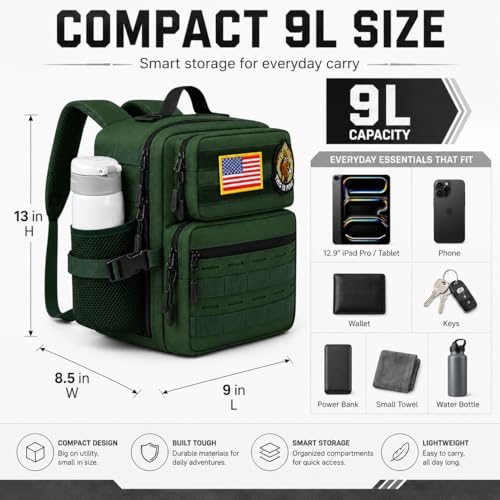 9L Mini Tactical Backpack for Men and Women, Gym Hiking - Image 3