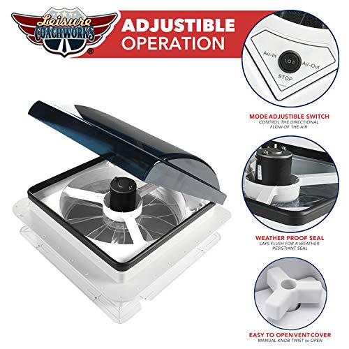 14" x 14" RV Roof Vent Fan 12V Manual Riser Reversible Manual - Image 4