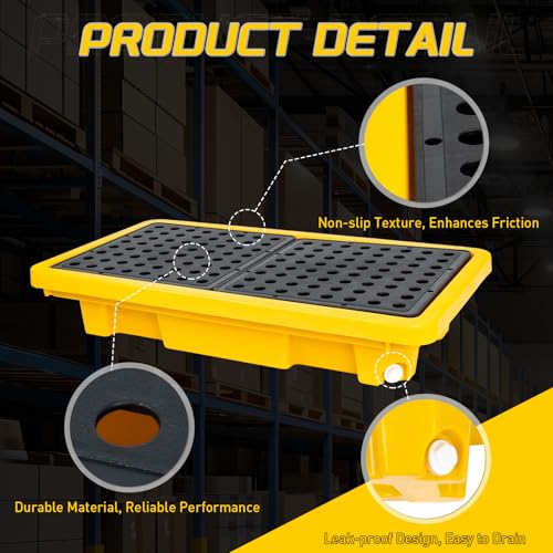 2 Drum Spill Containment Pallet, Leakproof Spill Tray with Drain - Image 5