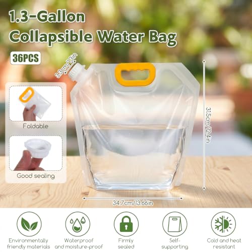 36Pcs 1.3Gallon Collapsible Water Storage Bag with Funnel - Image 4