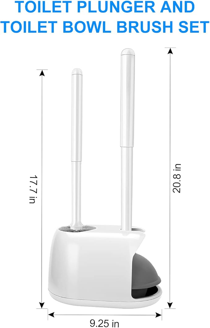 SetSail Toilet Brush and Plunger Set, Toilet Plungers for Bathroom Heavy Duty Toilet Bowl Brush and Holder+Floor Scrub Brush with 51In Long Adjustable Handle 2 in1 Scrape Brush for Shower Bathroom Tub