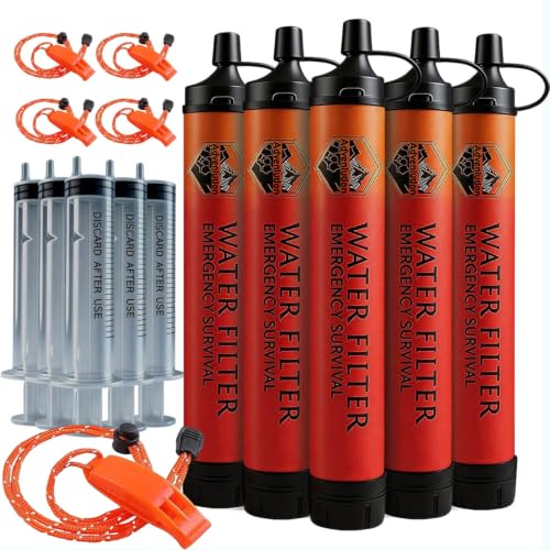 5-Pack Personal Water Filter Straw with Emergency Whistle - Image 2