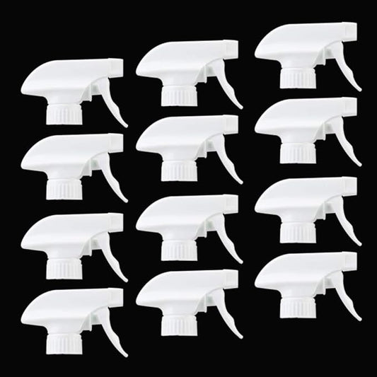 AMORIX 12PCS Trigger Sprayer White Spray Top Heavy Duty Replacement Nozzles for Plastic Bottles with Mist Spray & Stream Sprayer, Fits 28/400 Bottles + Tag Stickers