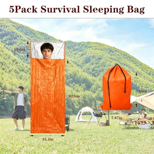 5Pack Emergency Sleeping Bag Portable Thermal Mylar - Image 3