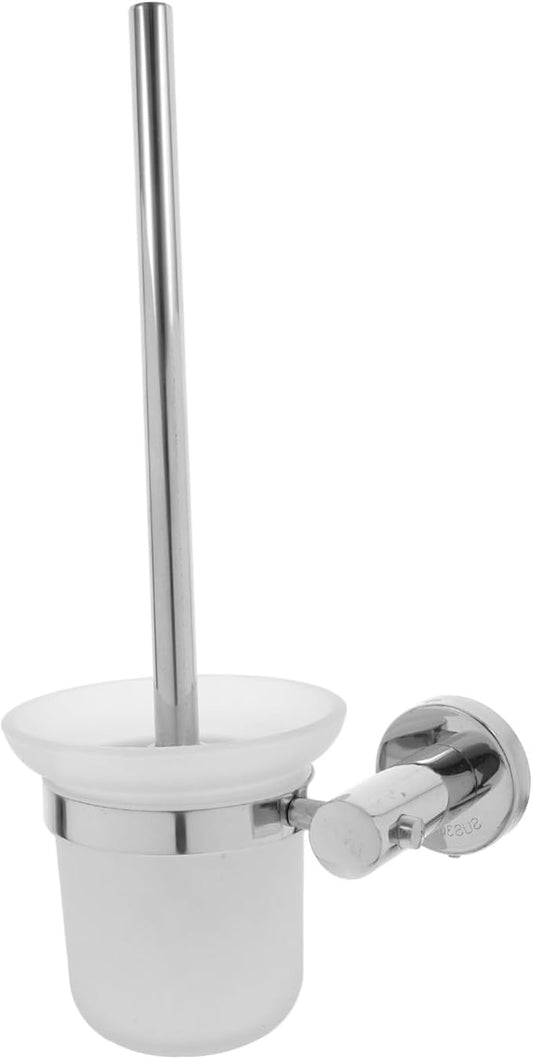 Garneck Stainless Steel Toilet Bowl Brush with Holder Long Handle Bathroom Cleaning Brush for Deep Scrubbing Glass Cup Storage Gentle Non-Scratch Bristles for Spotless Home Maintenance
