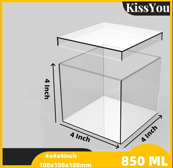 KissYou Acrylic Box Clear Display Boxes with Lid Transparent Square Cube Storage Containers for Candy Birthday Cake,Plastic Box
