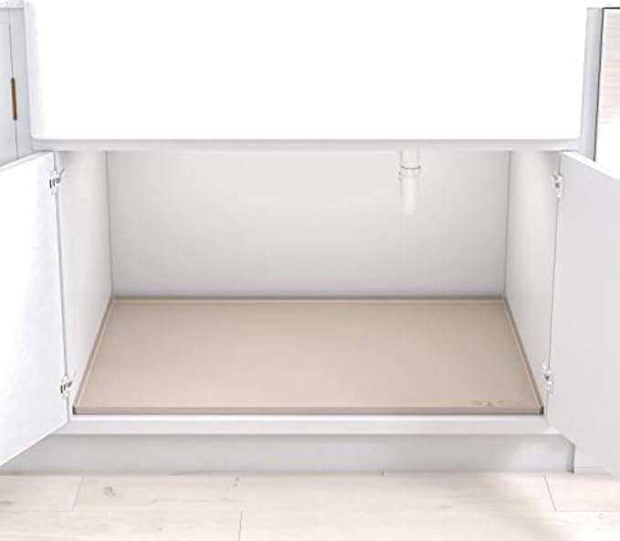 BASIN - Heavy Duty Under Sink Mat - Original Silicone Under Sink Mats - Under Sink Tray - Cover Kitchen Cabinet Liner Taupe 34.25x22