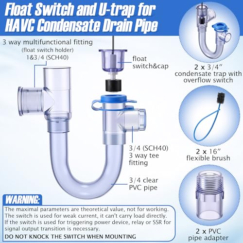 2 Pack 3/4" Condensate Trap with Built in Overflow Switch, Clear - Image 7
