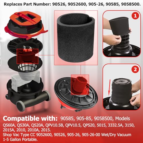 HASMX Small Foam Filter Sleeve Replacement for Shop Vac - Image 4