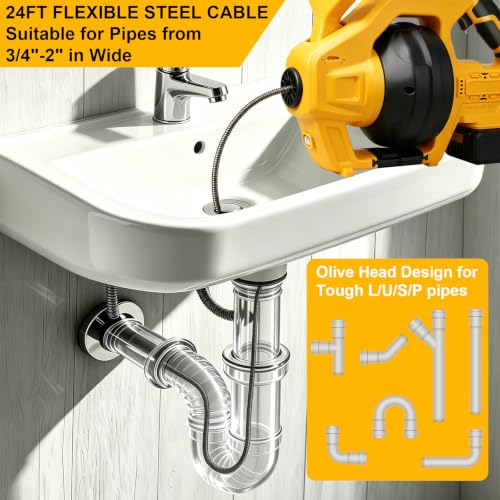 Cordless Drain Snake Compatible with Dewalt 20V Battery - Image 3