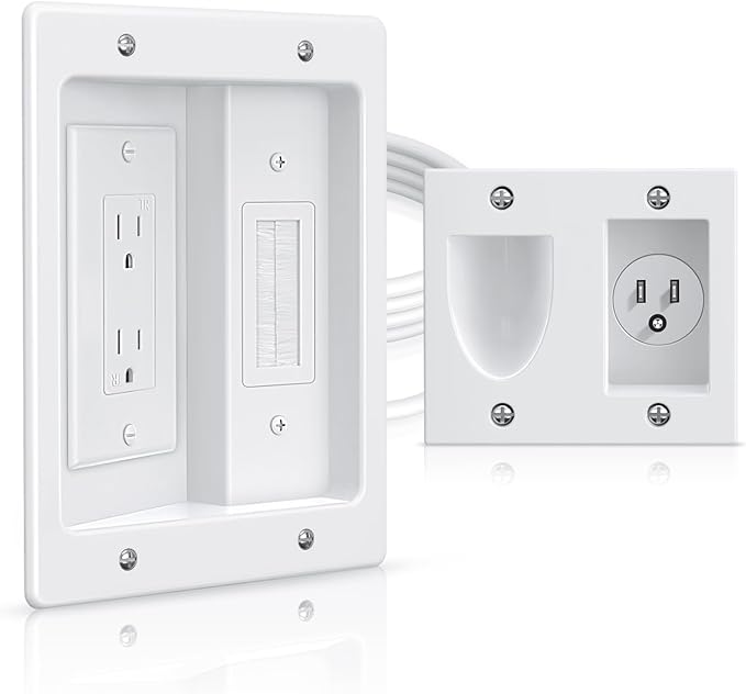 ELECTOP Dual Outlet in Wall Cable Management Kit, TV Cord Hider for Wall Mounted TV, Recessed Low Voltage Media Wall Plate for Power Cables & Low Voltage Wires
