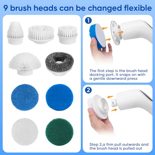 9-in-1 Electric Spin Scrubber Replaceable Brush Heads Set - Image 4