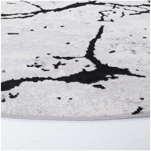 SAFAVIEH Amelia Collection Area Rug - 3' Round, Grey & Black, Modern Abstract Design, Non-Shedding & Easy Care, Ideal for High Traffic Areas in Living Room, Bedroom (ALA293K)