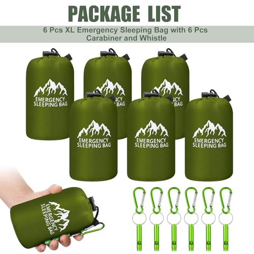 6 Pcs XL Emergency Sleeping Bag Waterproof Bivy Sack Whistle - Image 3