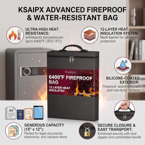 Fireproof Document Bag 15x12 Inch, 6400℉ Fireproof & IP67 - Image 4