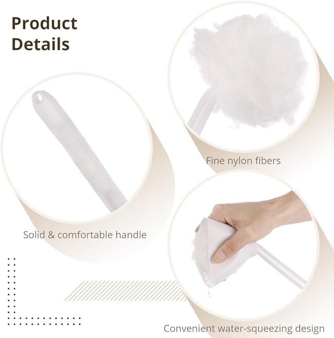 4 Pcs White Soft Swab Toilet Mops for Bathroom, Brushes with Long Handles, Toilet Cleaning Wand Scrubber