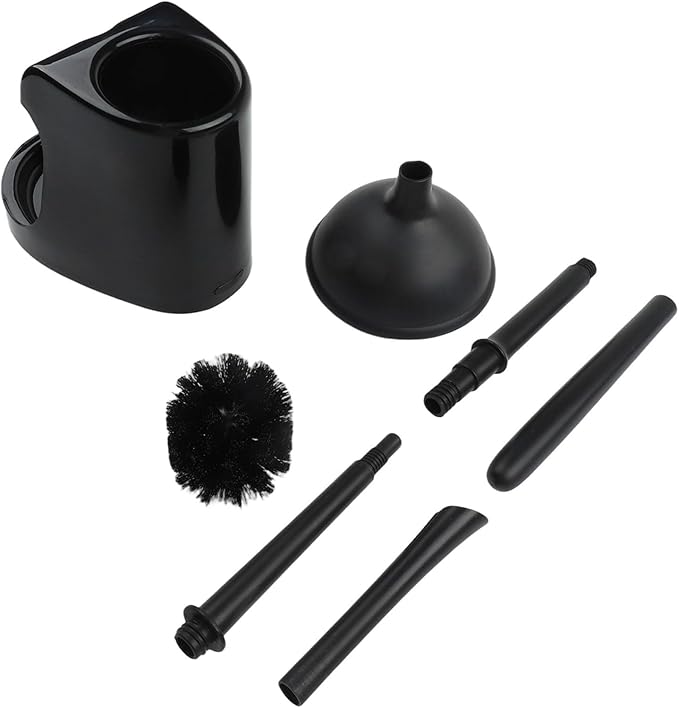 2-in-1 Removable Toilet Plunger and Brush Set with Holder, Heavy Duty Bathroom Cleaning Tools Bowl Scrubbing and Unclogging, Modern Black and White(Black)