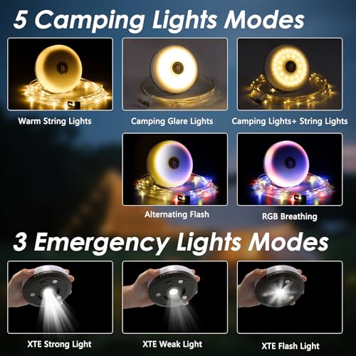 2 Pack Camping String Lights 4 in 1, 8 Modes Rechargeable - Image 4