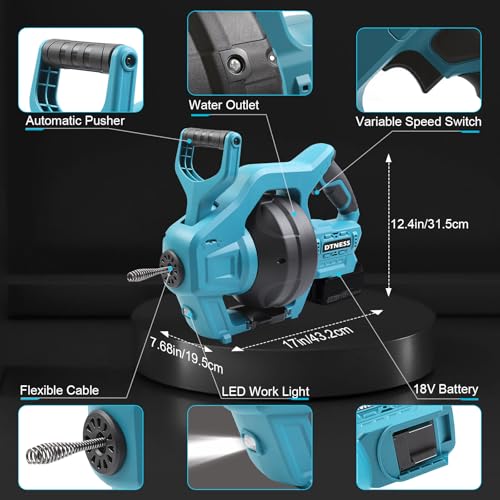 Cordless Drain Auger, 24FT Electric Plumbing Snake for Makita 18V - Image 6