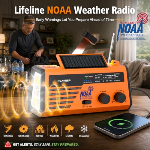 Peakeep NOAA Emergency Weather Radio Alert with Crank Solar - Image 3