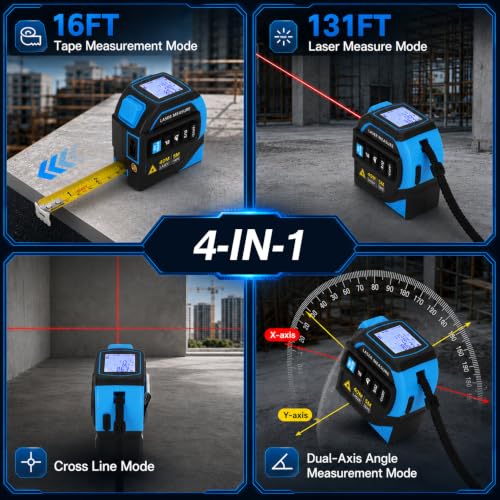 4-in-1 Laser Tape Measure, 130FT/40M Laser Distance & 16FT/5M - Image 4