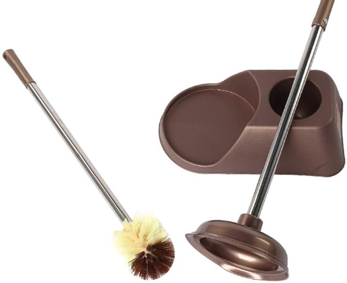 Toilet Brush Plunger Set,Bathroom Accessories Storage Holder/Best Bowl Cleaner Unclog Clogged Bowl Rapidly,Brown