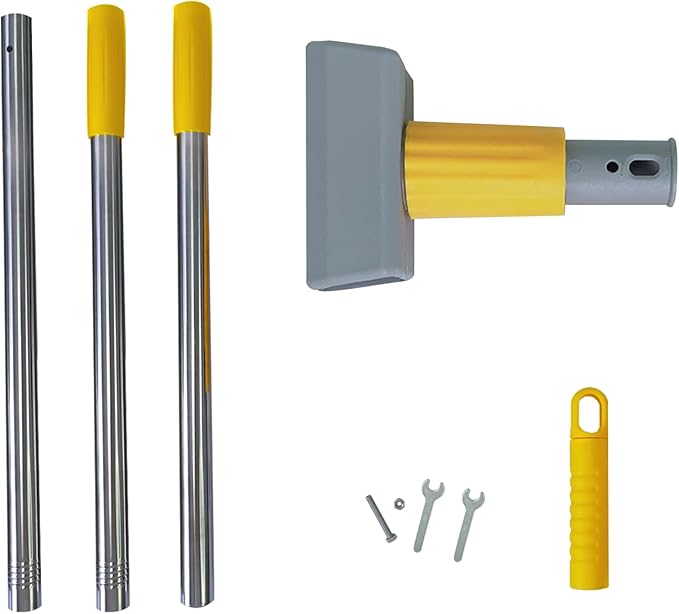 Heavy Duty Commercial Jaw Clamp Mop Handle 55.7 Inch Thickened Stainless Steel Yellow Mop Stick Industrial Grade Replacement Adjustable Mop Rod