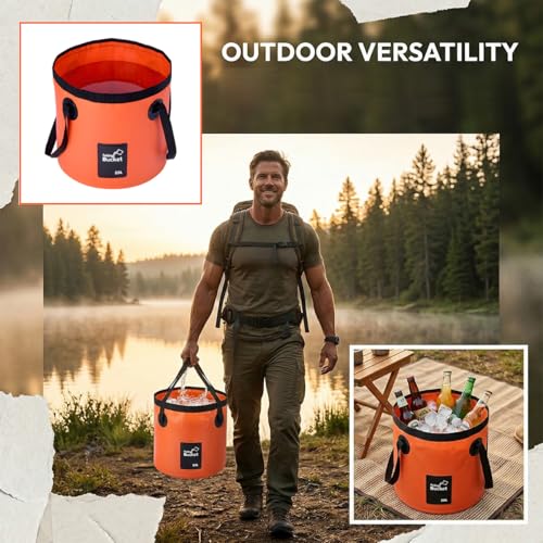 5 Gallon Collapsible Car Wash Bucket Folding Container, Orange - Image 6