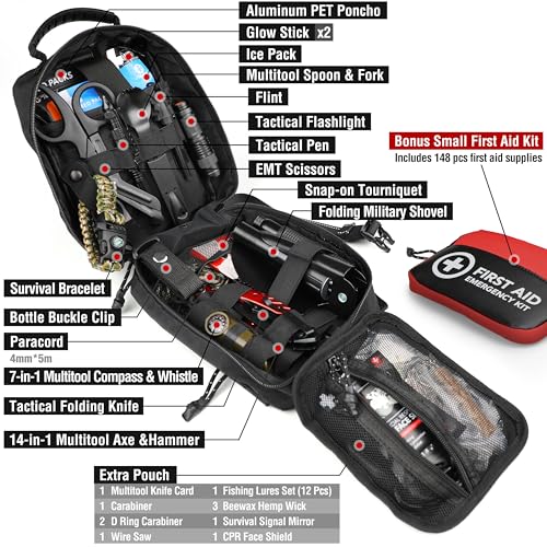 Survival First Aid Kit, 190 Pcs Survival Gear and Medical - Image 4