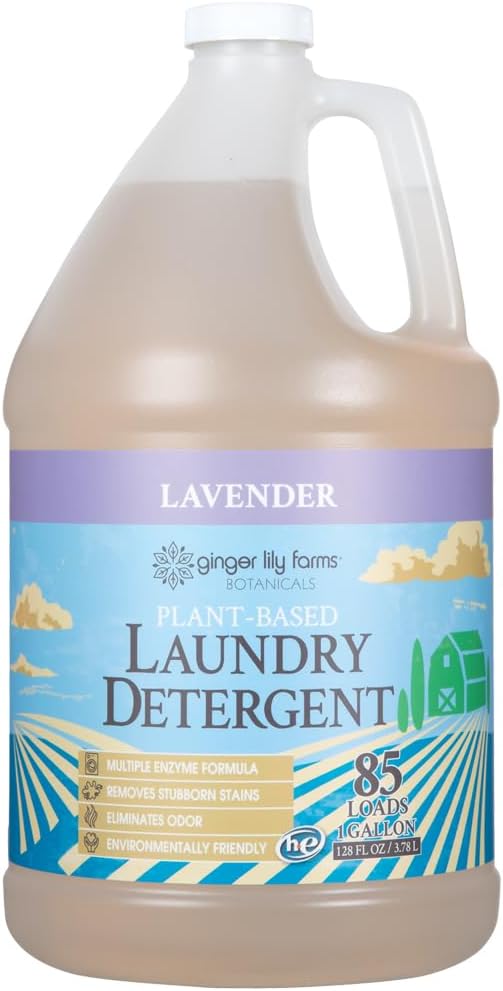 Ginger Lily Farms Botanicals Plant-Based Liquid Laundry Detergent, Lavender, Concentrated Formula, HE Compatible, 85 Loads, 1 Gallon (128 fl. oz.)