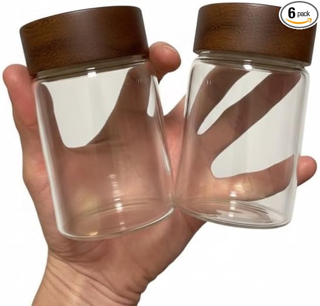 Wide Mouth Glass Storage Jars With 2.5" Acacia Wood Lids - 6 Pack of 8.5 Oz Food Storage Containers - Borosilicate Glass Canisters Sets For Kitchen - Pantry Organizers and Storage for Rice Coffee