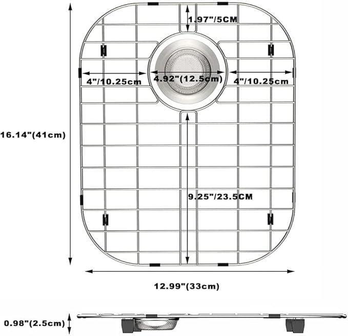SANNO Kitchen Sink Protectors,Sink Grid with Rear Drain Hole, Double Sink Rack, 16.14"*13",Stainless Steel
