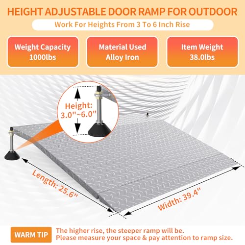 3.0" to 6.0" H Rise Adjustable Door Threshold Ramp | Beauty & Personal - Image 3