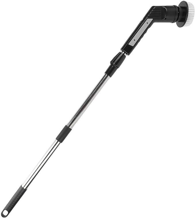 Cordless Electric Scrubber, Cleaning Brush with 9 Replaceable Brush Heads, Adjustable Extension Handle & Digital Display, Ideal for Bathroom, Tub, Tile & Shower (JY6016 Black (9 Heads))