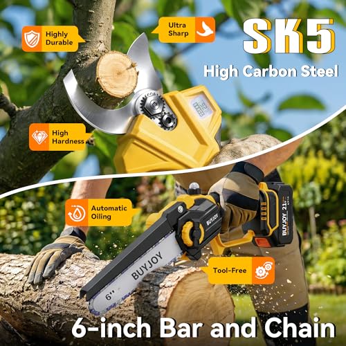 BUYJOY 2-in-1 Electric Pruning Shears & 6 Inch Mini Chainsaw - Image 3