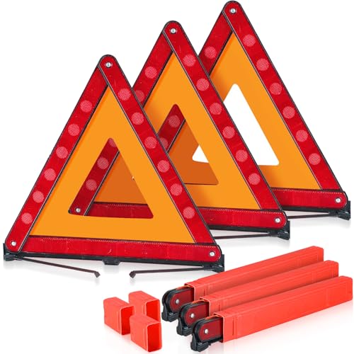 MAOPINER 3 Pack Reflective Emergency Warning Triangles with Case - Image 2