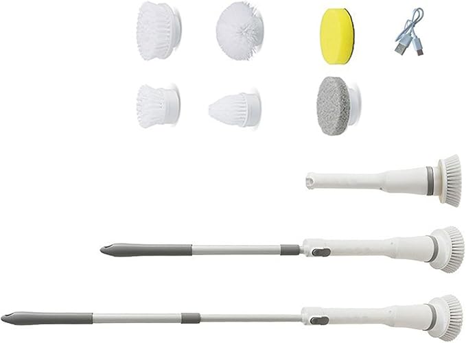 Electric Scrubber Rechargeable Cleaning Brush with 6 Replaceable Heads Cordless Adjustable Handle Bathroom Scrubber Cordless Scrubbers for Household Cleaning
