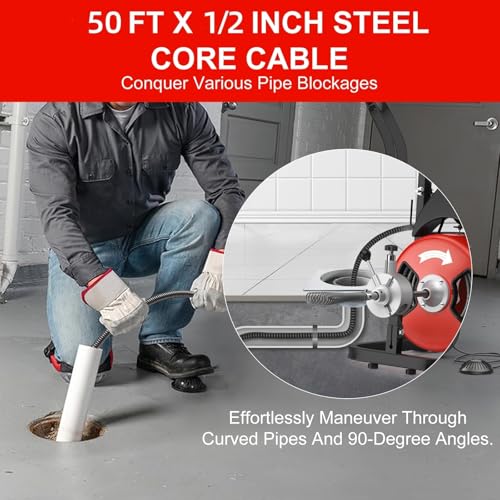 50FT 1/2 Inch Auto Feed Drain Cleaning Machine, Sewer - Image 7